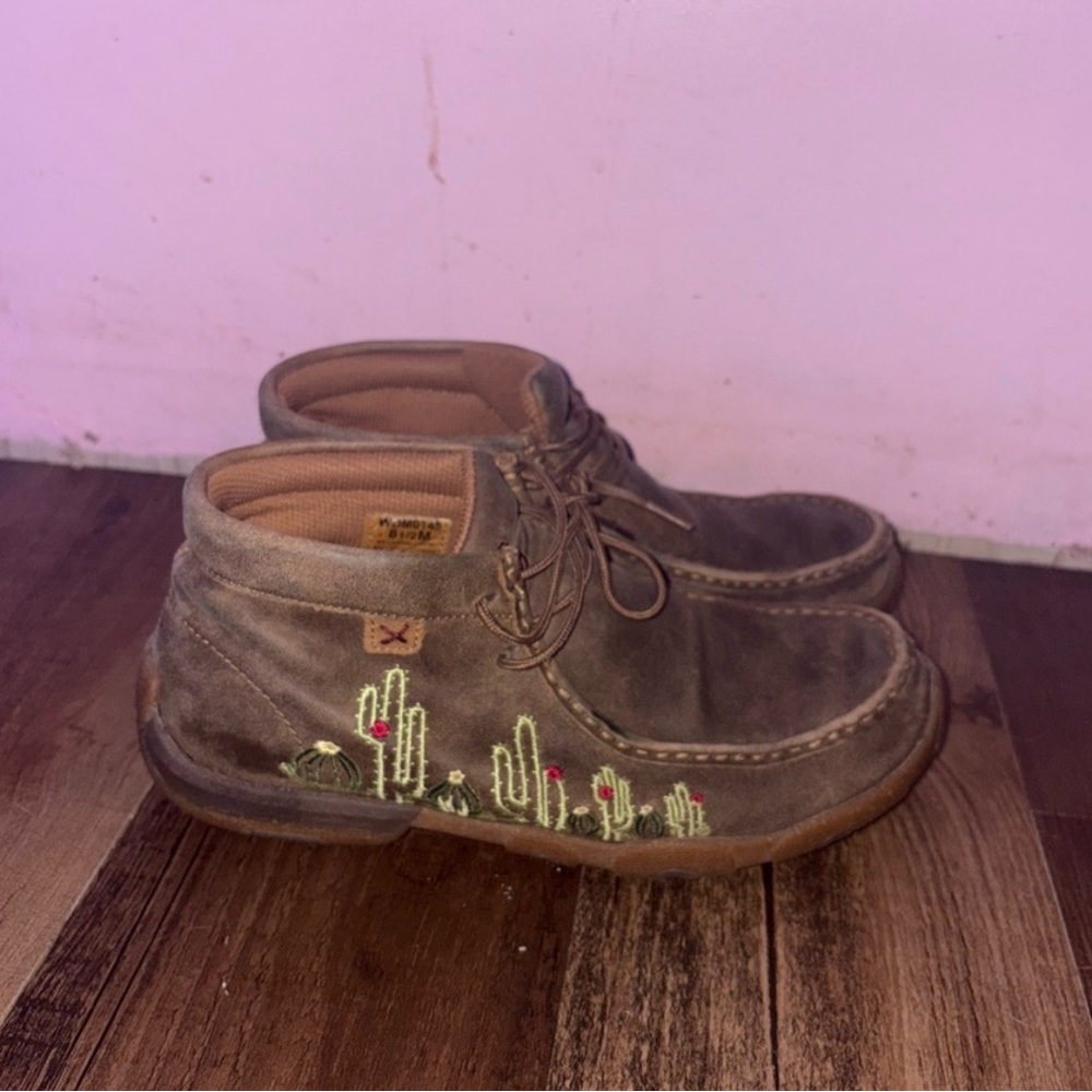 Twisted X Brown Moccasins with Cactus Embroidery